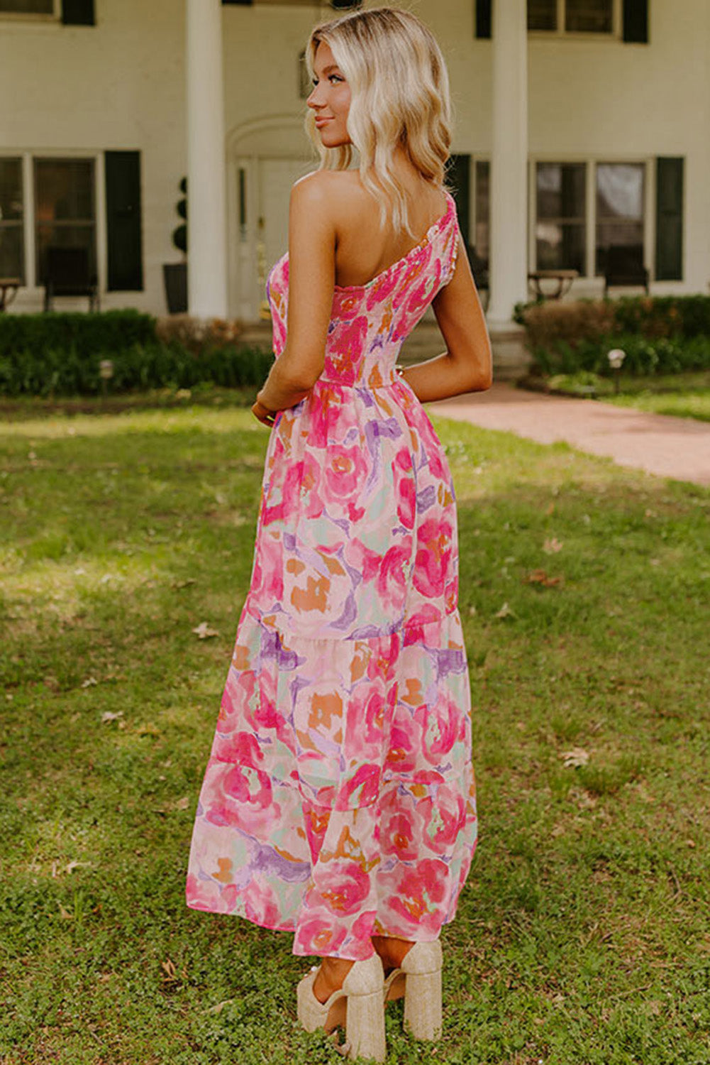 One Shoulder Garden Maxi Dress
